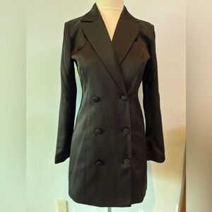 Black satin tuxedo coat dress